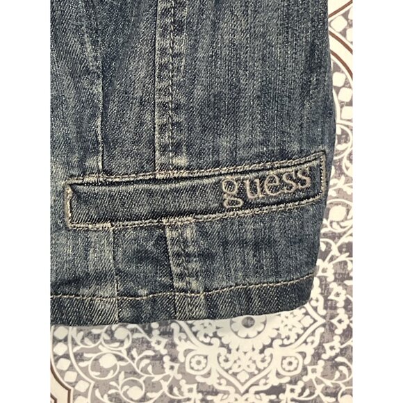 Guess Womens Denim Cropped Jacket Size L Short Sleeve Button Front - Picture 9 of 11